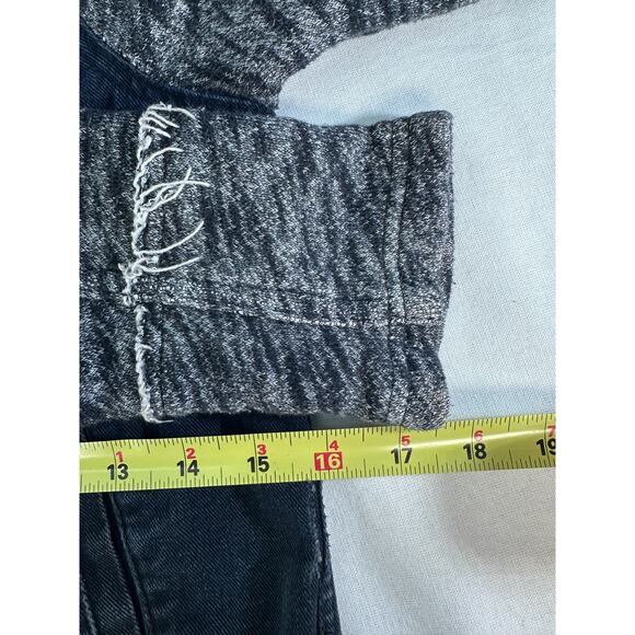 Free People Women's sz M Black Denim and Hooded Sweater Jacket Distressed Cotton - Picture 8 of 10